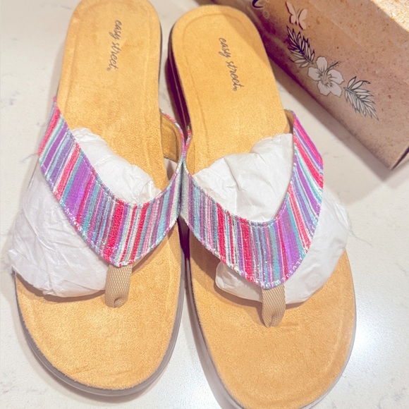 Easy Street Stevie Women’ Flip Flop Sandals Striped Metallic Purple sz 10 - Picture 7 of 9